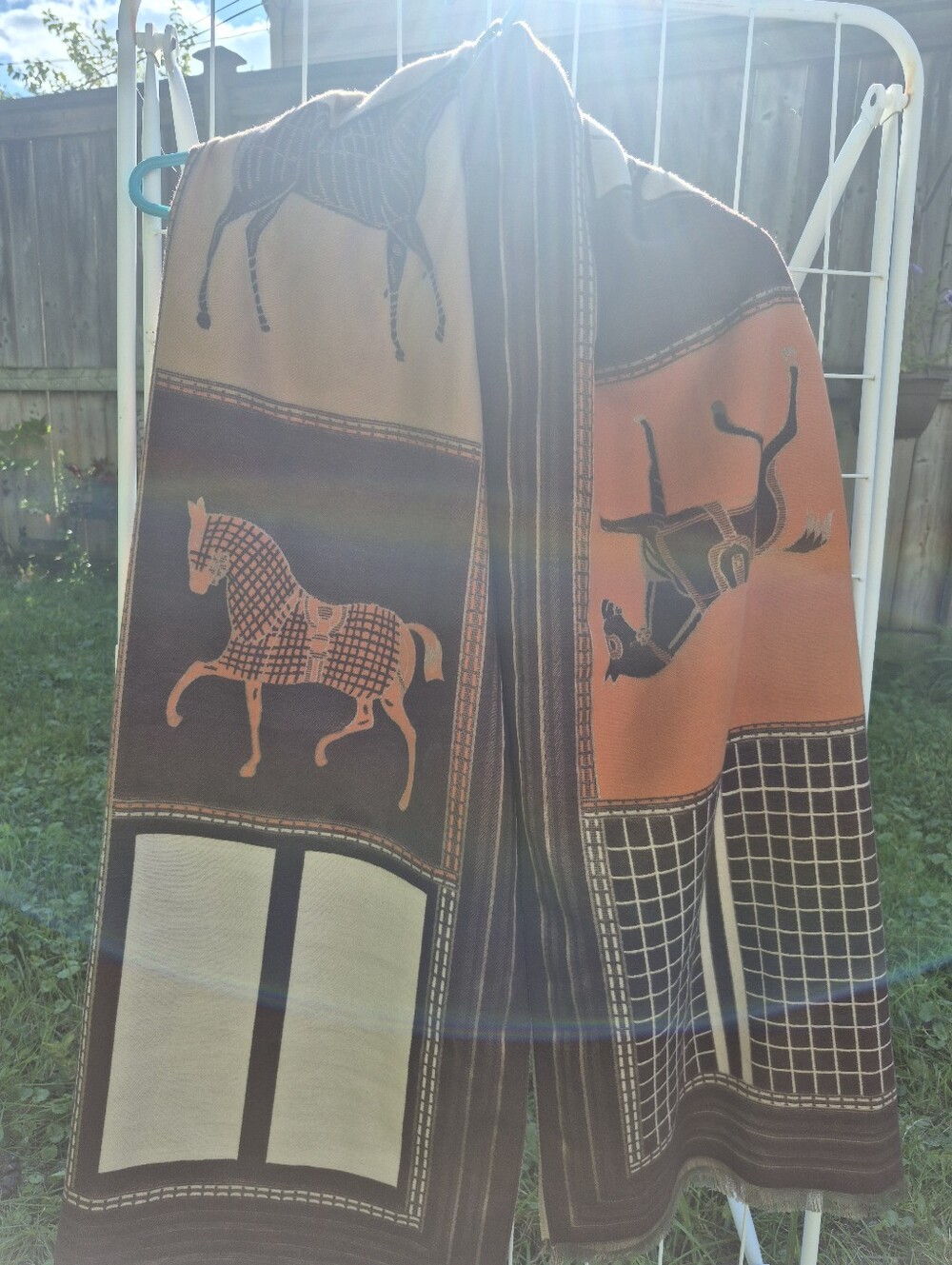 Equestrian Print Scarf & Wrap in Brown and Tan